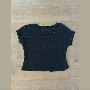 eileen fisher sequin knit sheer short sleeve knit top